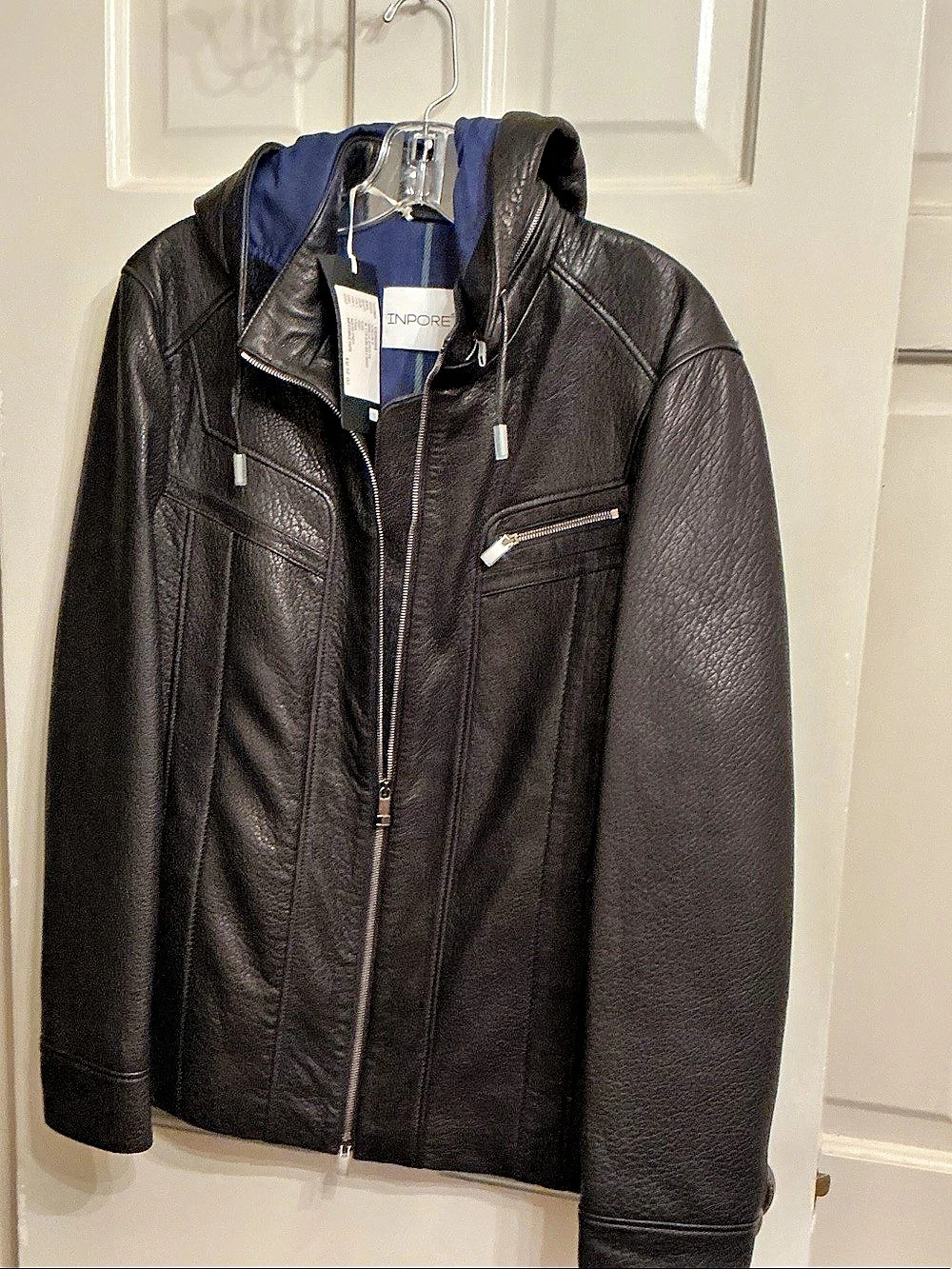 INC International Concepts N-19-538-001-002 Men's Leather Hooded Jacket EU 52
